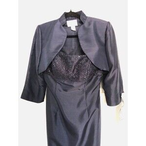 NWT!! Dark Blue Beaded Silk Dress and Jacket. Sz 6